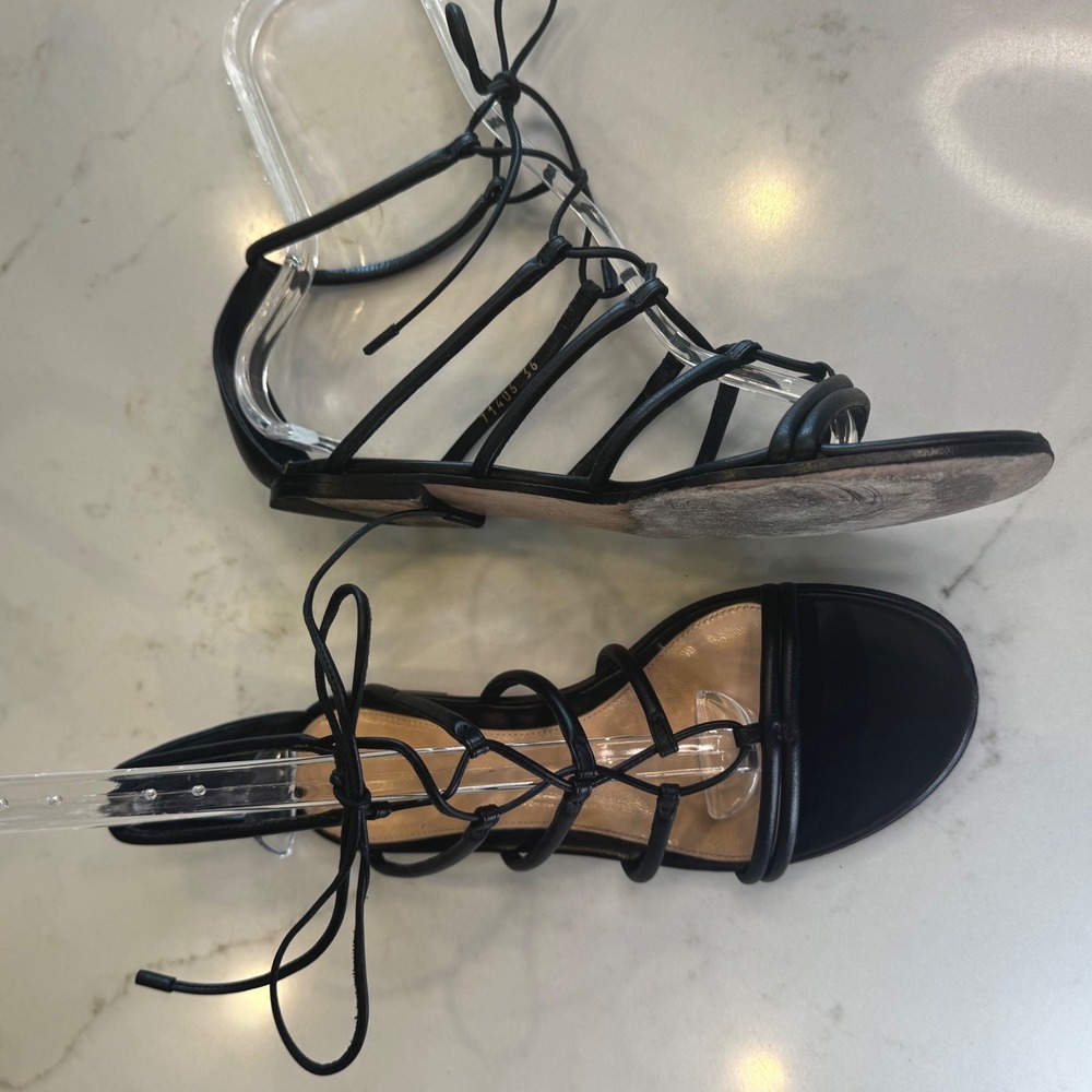 Gianvito Rossi Women 5.5 EU 36 Black Leather Strappy Gladiator Flat Sandal Italy